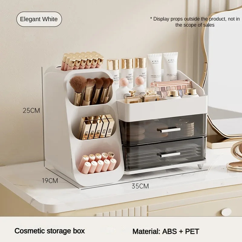 2 Drawers Makeup Organizer with Brush Holder Spacious Vanity Countertop Case for Skincare Perfumes Eyeshadow Palettes