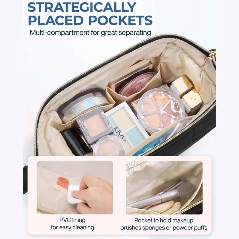 Travel Makeup Bag Cosmetic Bag for Purse Make up Brush Organizer Case for Women Large Wide-Open Portable Pouch