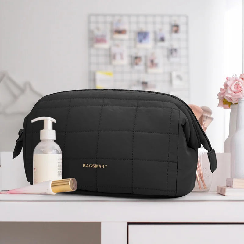 Travel Makeup Bag Cosmetic Bag for Purse Make up Brush Organizer Case for Women Large Wide-Open Portable Pouch