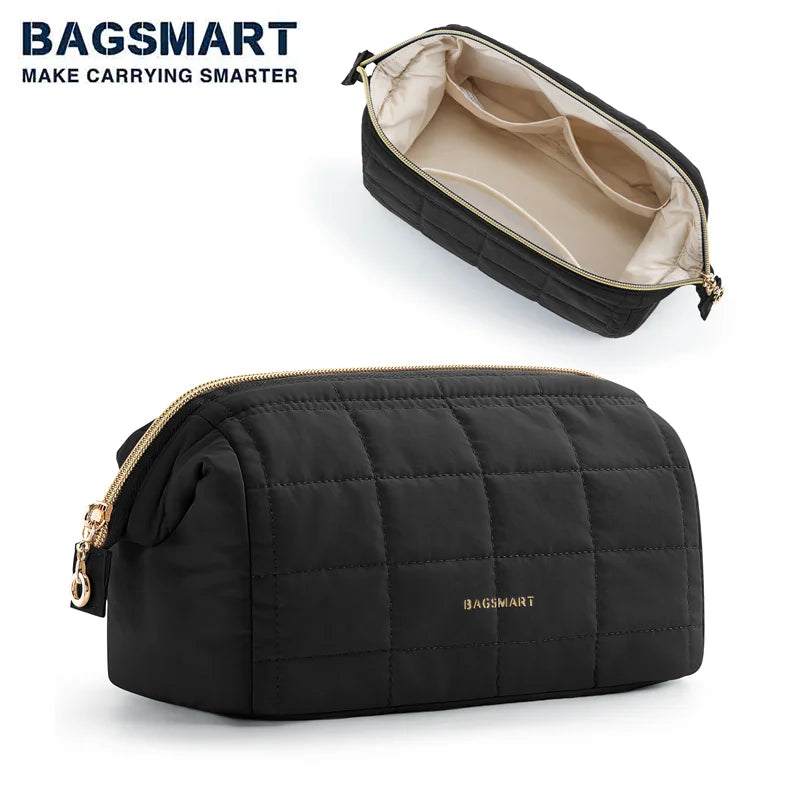 Travel Makeup Bag Cosmetic Bag for Purse Make up Brush Organizer Case for Women Large Wide-Open Portable Pouch