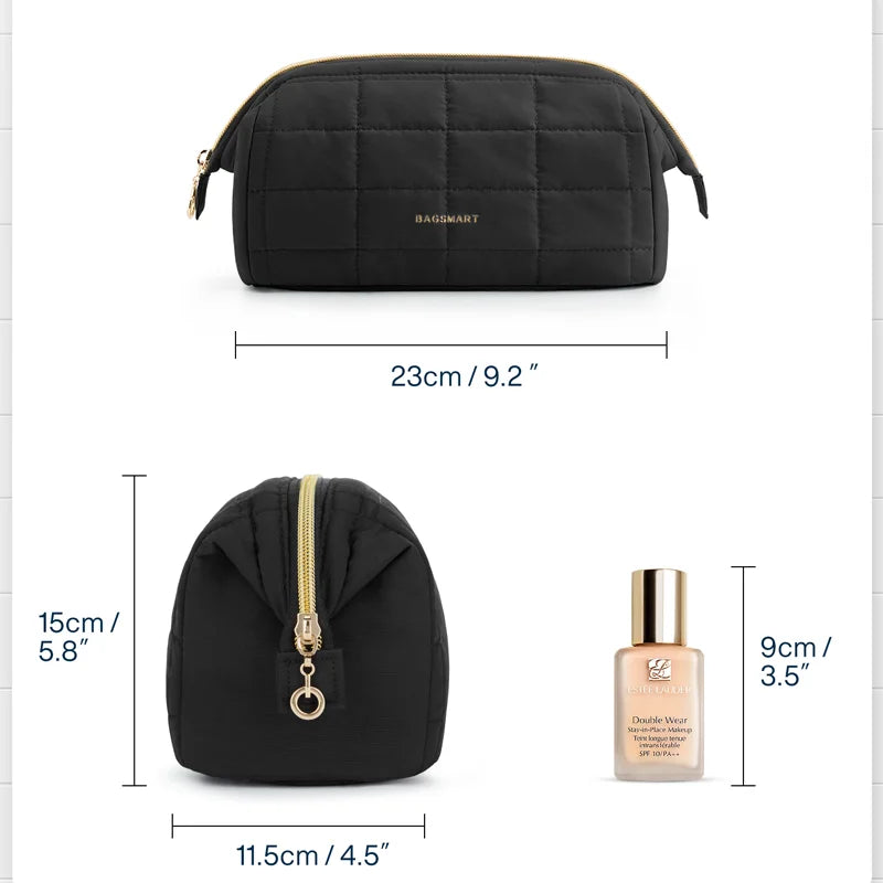 Travel Makeup Bag Cosmetic Bag for Purse Make up Brush Organizer Case for Women Large Wide-Open Portable Pouch