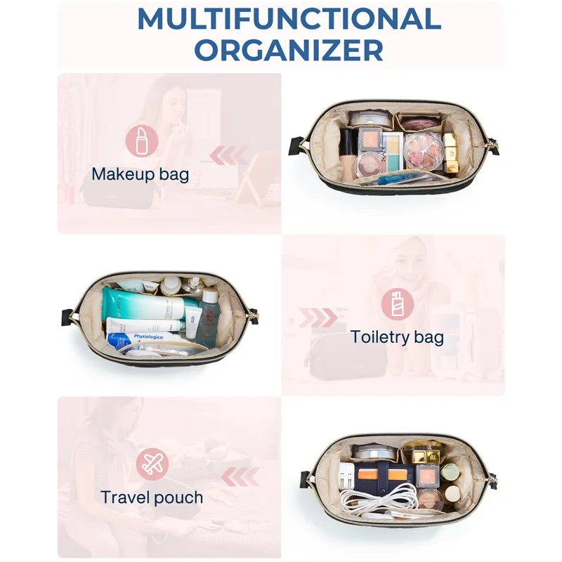 Travel Makeup Bag Cosmetic Bag for Purse Make up Brush Organizer Case for Women Large Wide-Open Portable Pouch
