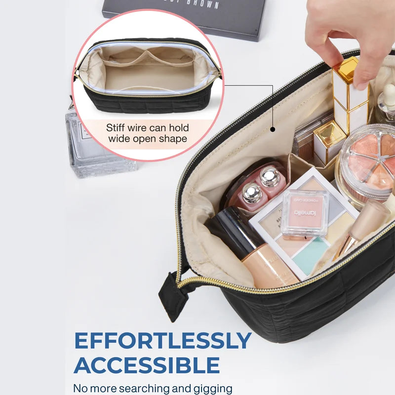 Travel Makeup Bag Cosmetic Bag for Purse Make up Brush Organizer Case for Women Large Wide-Open Portable Pouch
